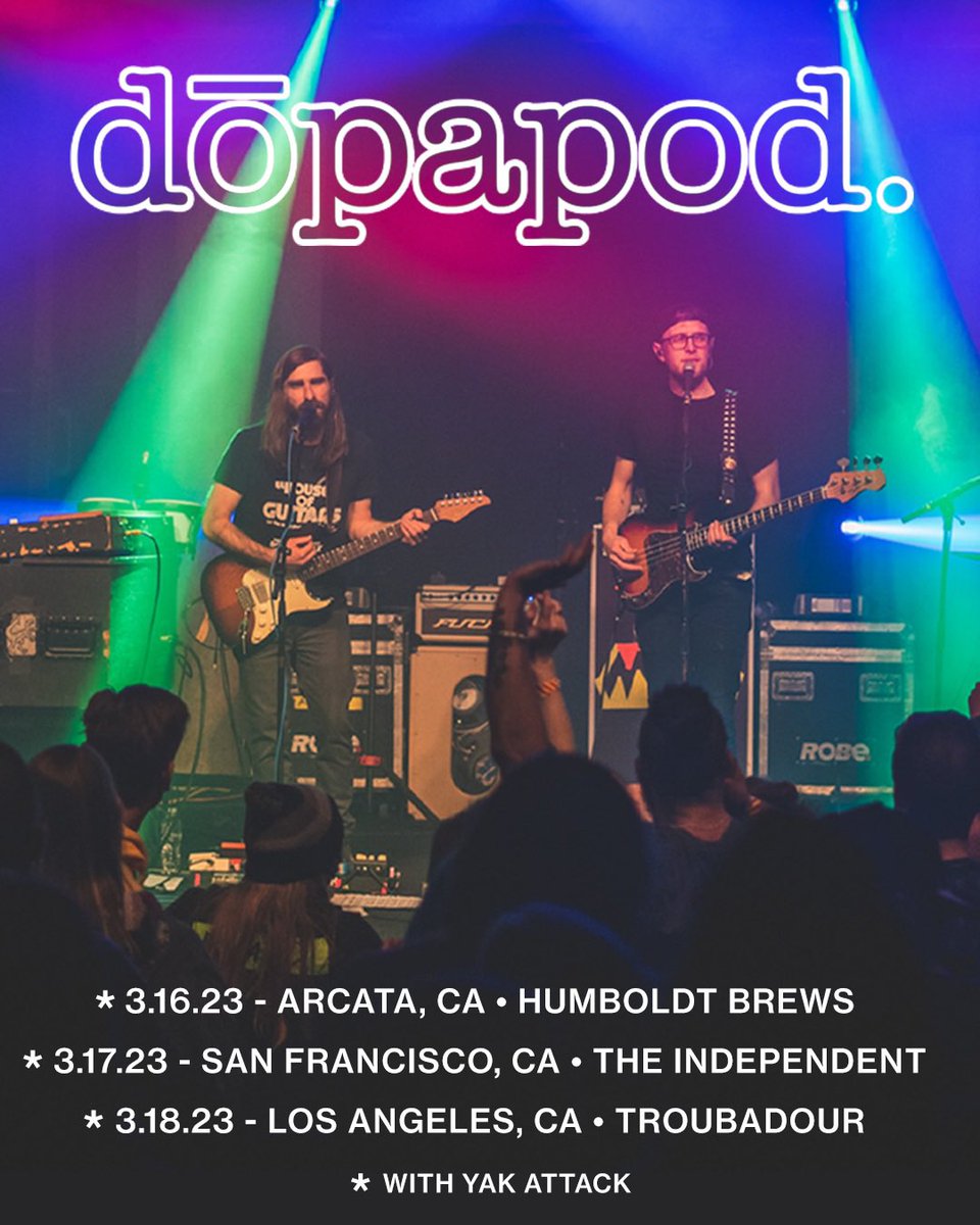 Dopapod (@dopapod) on Twitter photo HOME STRETCH!!Β Β Weβre officially out here in California for the final 3 shows of this run starting with <a href="/HumboldtBrewing/">Humboldt Brewing Co.</a> TONIGHT!! Get Tickets π« dopapod.com
(Thanks for the sold out show in Cave Junction, OR last night, videos & setlist incoming a little later.) HOME STRETCH!!Β Β Weβre officially out here in California for the final 3 shows of this run starting with <a href="/HumboldtBrewing/">Humboldt Brewing Co.</a> TONIGHT!! Get Tickets π« dopapod.com
(Thanks for the sold out show in Cave Junction, OR last night, videos & setlist incoming a little later.)