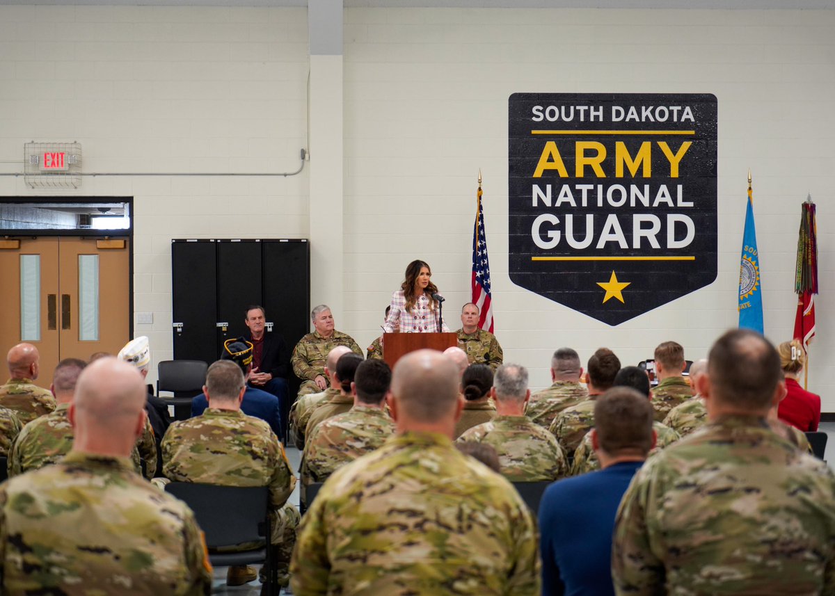 KristiNoem's tweet photo. Today, we are covering 100% of our @SD_Guard’s tuition to South Dakota universities and tech schools.

Our men and women in the National Guard give so much to us — it’s time we give back and help them pursue higher education, earn a career, and build stronger families. https://t.co/ydaZJfnmVf