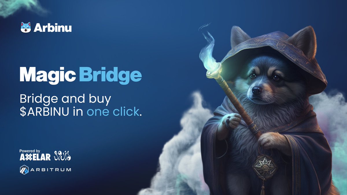 ArbinuCoin's tweet photo. Introducing the $Arbinu MAGIC BRIDGE! 🪄🌉

We’re in the final stages of development for our ONE-CLICK bridge. 👀

Millions of MetaMask users outside of Arbitrum will be able to buy Arbinu with $ETH, $BNB, $SHIB,… in just one click from their wallets! 💹🚀

#Arbinu $Arb $Arbi https://t.co/4HJwYWbczF