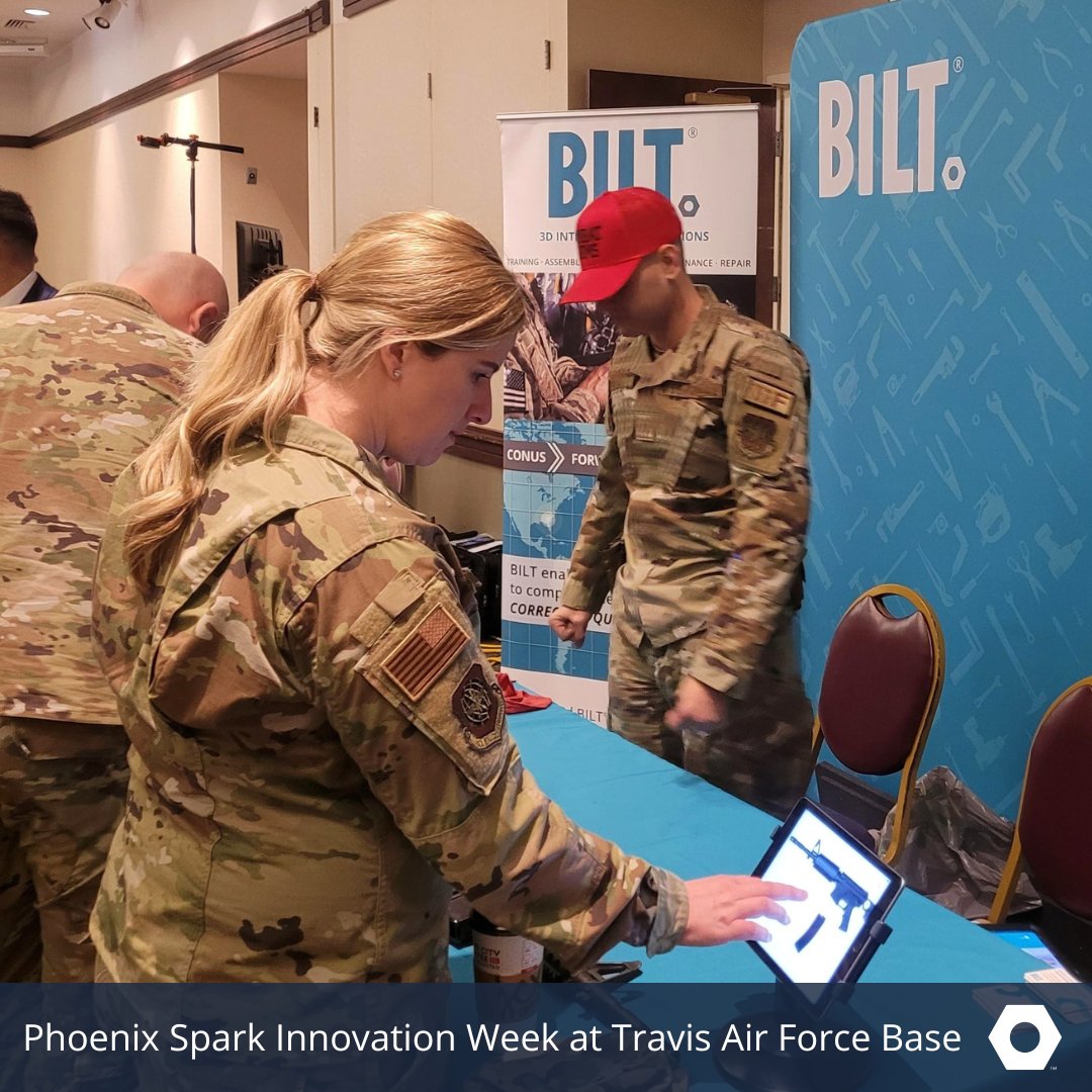 BILTapp's tweet photo. The BILT team is at @Travis60AMW for @phoenixsparklab Innovation Week proudly presenting how the power of BILT 3D interactive instructions can support maintainers with up-skilling and operations support.
#innovation #acceleratechange #phoenixspark https://t.co/3iO3k4735T