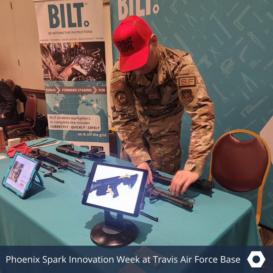 BILTapp's tweet photo. The BILT team is at @Travis60AMW for @phoenixsparklab Innovation Week proudly presenting how the power of BILT 3D interactive instructions can support maintainers with up-skilling and operations support.
#innovation #acceleratechange #phoenixspark https://t.co/3iO3k4735T