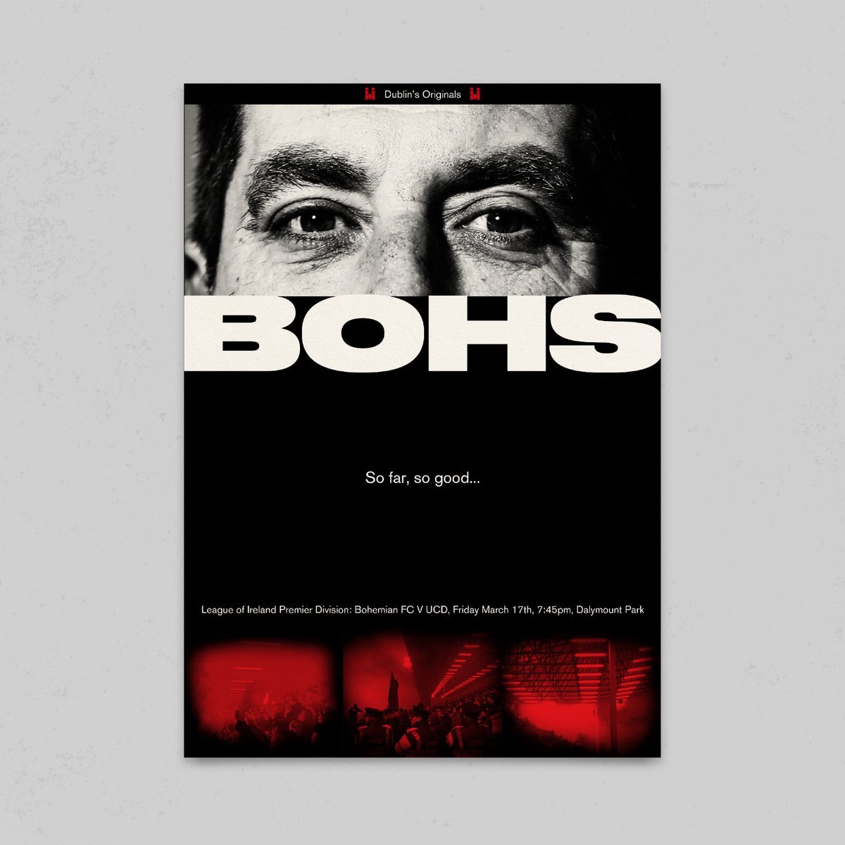 bfcdublin's tweet photo. Tomorrow’s Bohemians v UCD matchday poster from our artist collective @dublinsoriginal is inspired by La Haine and designed by @kiecarew of @pogmogoal. 🔴⚫️

Available here 👉🏻 https://t.co/KKmAqKhUFM https://t.co/9dztqtzeiB