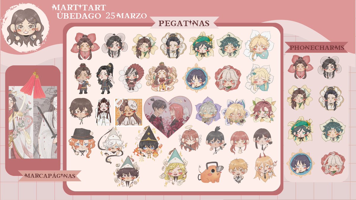 DlANXIA's tweet photo. no sé si alguien de por aquí se pasará por la #ÚbedaGO de @EventosGoFF pero estaré por allí el sábado 25 de marzo 🥰 os dejo por aquí el catálogo con las cositas que llevaré (incluídas prints y pegatinas nuevas de genshin, bsd y witch hat atelier! acepto reservas! https://t.co/ltH8pMSZl9