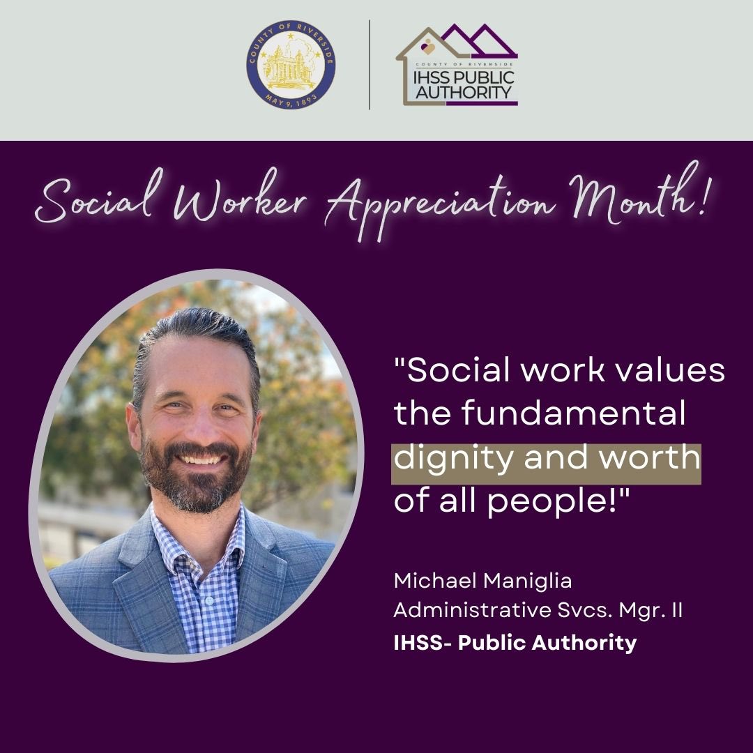 We’re continuing to celebrate #NationalSocialWorkMonth with a message from Michael Maniglia, Administrative Services Manager II! #RivcoNow #SocialWorkBreaksBarriers #RivCoDPSS 
@RivCoDPSS @RivCoNow