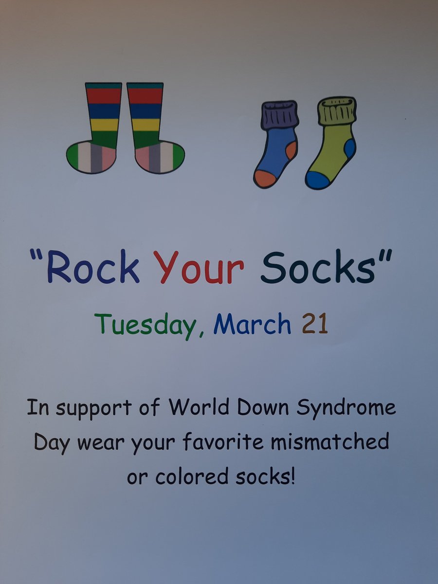 MrsLisotto's tweet image. Next Tuesday, March 21 Maple Place students and staff are encourgaed to wear their favorite, mismatched, colored socks in support of World Down Syndrome Day. @MaplePlaceMS @KeiserMelissa @laurmalaney