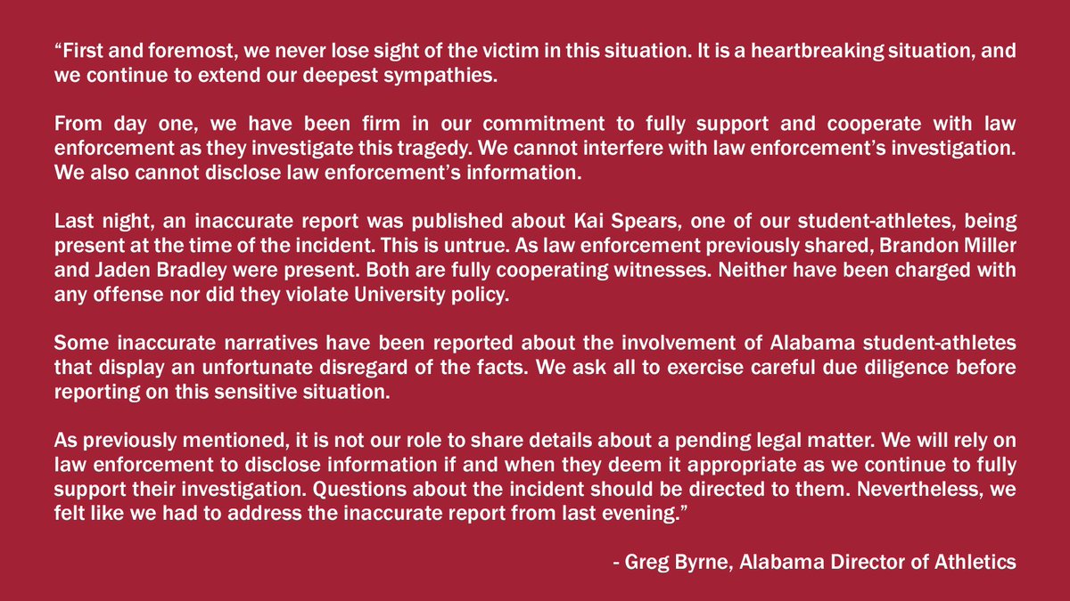 Statement from Director of Athletics Greg Byrne