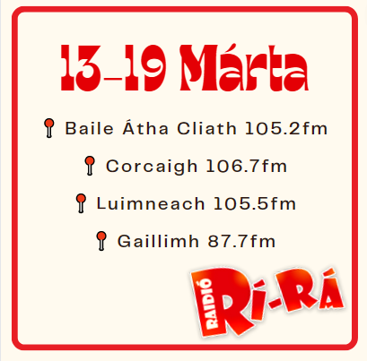 Raidió Rí-Rá BEO ar FM! 

Is féidir @RaidioRiRa a chur ar siúl seomra ranga, sa gcarr, sa gcistin, nó san oifig - ceol, caint, popnuacht agus spóirt beo ar an aer ar feadh an lae 13 - 19 Márta agus gach deireadh seachtaine - tiúnáiligí isteach! #rrrfm