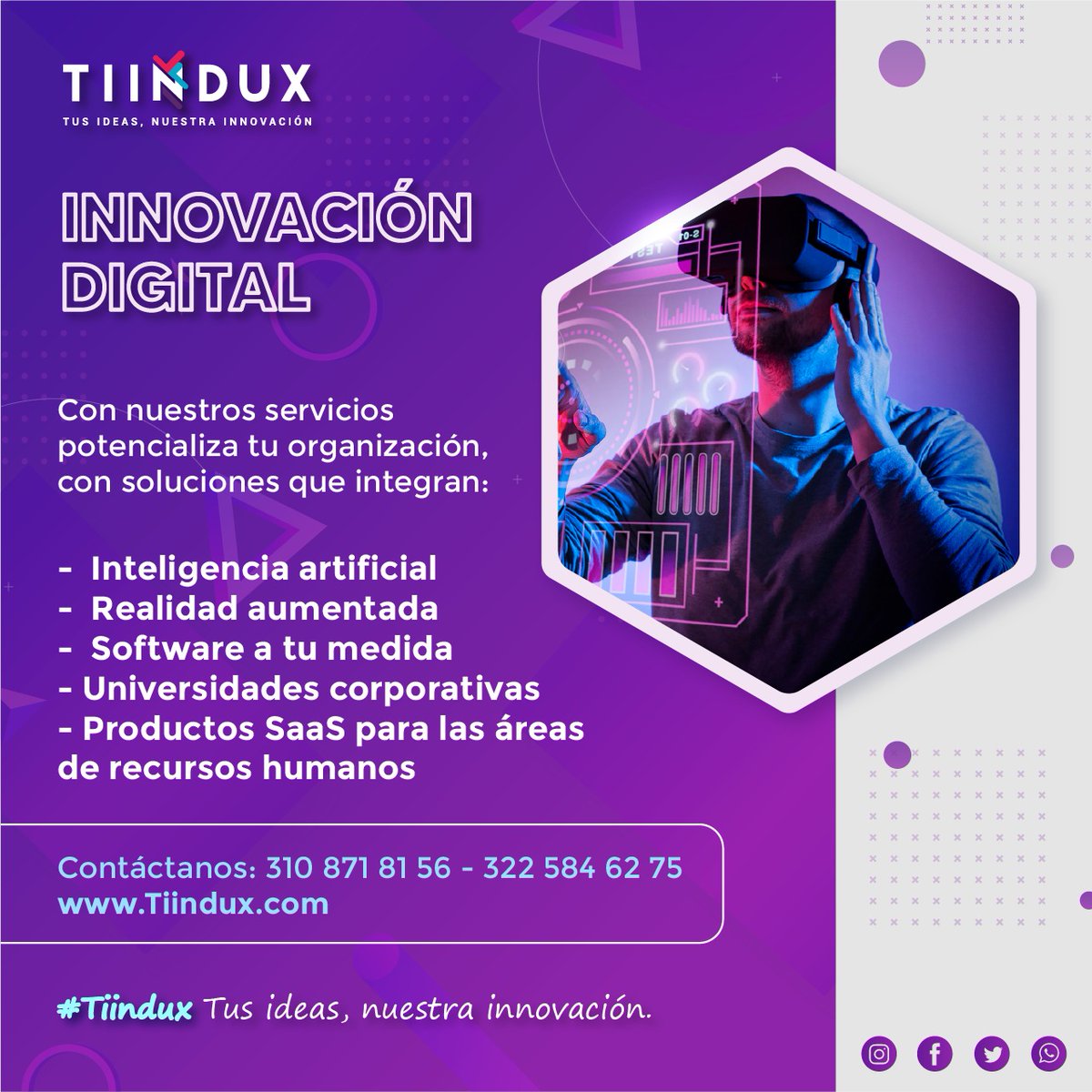 tiindux's tweet photo. Si necesitas implementar en tu organización plataformas de inteligencia artificial, realidad aumentada, software, universidades corporativas, soluciones tipo SaaS para las áreas de recursos humanos, #Tiindux es tu mejor opción. 
https://t.co/45VSwAY4c2 https://t.co/PupnNigKKI