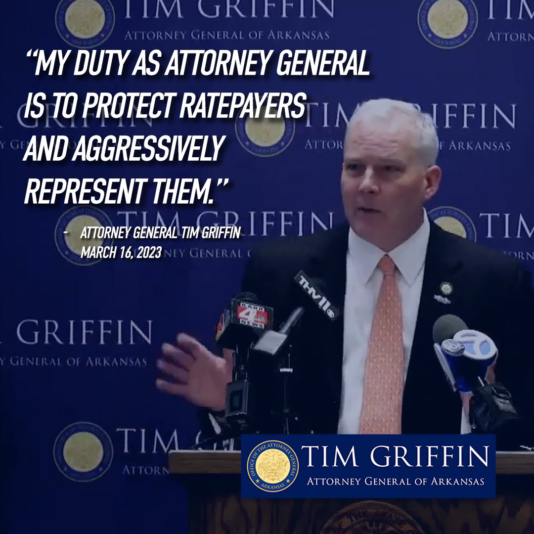 AGTimGriffin's tweet photo. Today, I referred my office's findings in our investigation of #SummitUtilities and filed a motion with @ArkansasPSC to investigate Summit's purchasing & billing practices and whether PSC rules were violated. Read our motion here: https://t.co/G9Yt9O3RN6 https://t.co/km5AhiPWAN
