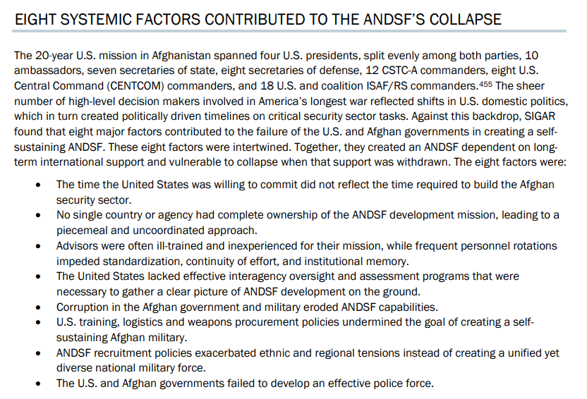 Eight systemic factors contributed to the #ANDSF's collapse: 
sigar.mil/pdf/evaluation…