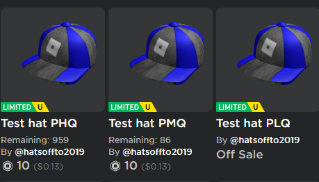 reddi41 on X: The New Roblox Test Hats were Transferred over to the Test  UGC Hat Account Holder and now are deleted. More testing before Limiteds  2.0 releases. Link:  Hat Links