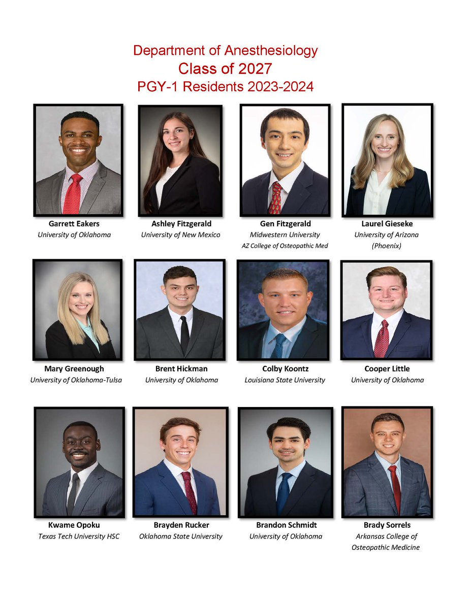 OUAnesResidency's tweet photo. 🎙️Introducing the OU Anesthesiology Resident Class of 2027!  We are so excited to have them join our program and will provide more information on them in the next few weeks. #anesthesiology #residency #medicine #anesthesia #doctors #okc @OUHealth #program #Match2023 https://t.co/8nEas2kCsb