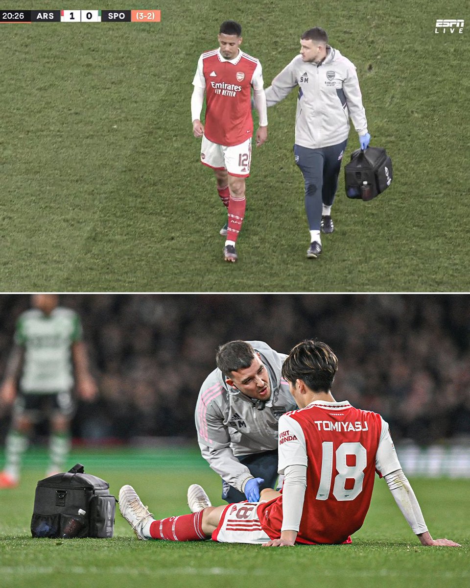 William Saliba and Takehiro Tomiyasu both had to be substituted after picking up apparent injuries.