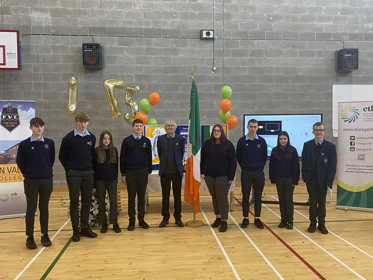 FinnValleyColl's tweet photo. Many thanks to guest speaker Mr Declan Collum @fvhistory who spoke with such passion and emotion. What insight and wisdom in history he has! Also, to Miss Connolly & Ms Ward for organising a memorable ceremony that ensured we honoured our flag with pride. #FlagDay2023 @tfmf1848 https://t.co/auE5WEUUpJ