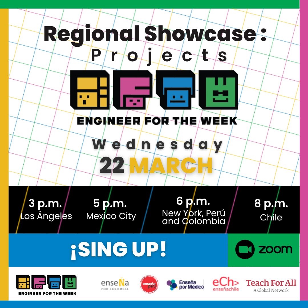 Teach For All (@teachforall) on Twitter photo You are invited to be part of the regional showcase of "Engineer for the week" projects together with our partners <a href="/EnsenaPeru/">Enseña Peru</a>
,<a href="/EnsenaporMexico/">Enseña por México</a>, <a href="/ensenaXcolombia/">Enseña por Colombia</a> y <a href="/ensenachile/">Enseña Chile</a> ! 🙌
Click here to sign up: teachforall.zoom.us/j/92085221652
🗣 English interpretation available You are invited to be part of the regional showcase of "Engineer for the week" projects together with our partners <a href="/EnsenaPeru/">Enseña Peru</a>
,<a href="/EnsenaporMexico/">Enseña por México</a>, <a href="/ensenaXcolombia/">Enseña por Colombia</a> y <a href="/ensenachile/">Enseña Chile</a> ! 🙌
Click here to sign up: teachforall.zoom.us/j/92085221652
🗣 English interpretation available