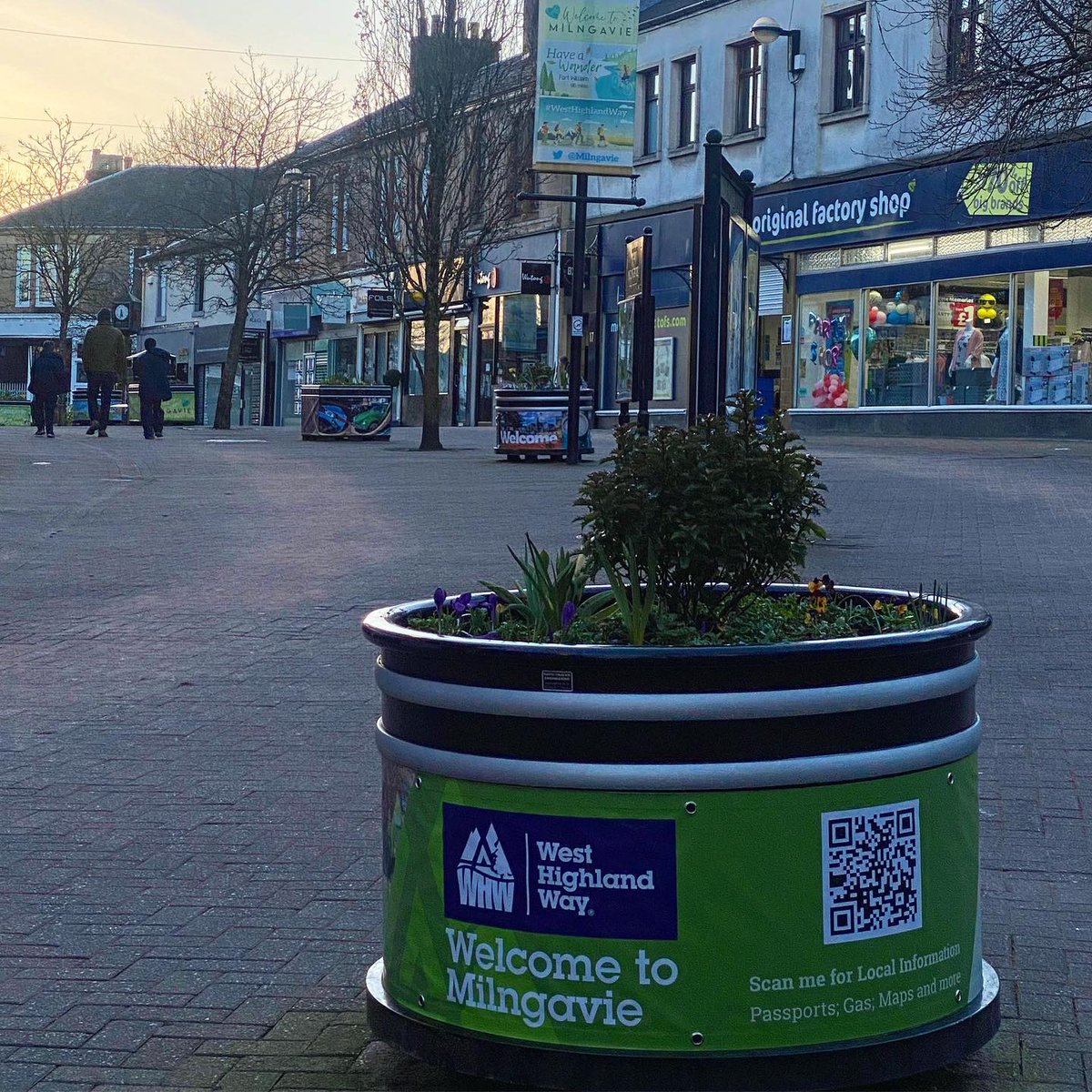 milngavie's tweet photo. Everyone walking @official_whw now has another 'must do' b4 starting. Take a #selfie with a #WestHighlandWay branded coffee from #HoneybeeBakery up steps from #Milngavie train station. Brownie points if you get the planter in the photo &amp; share on social. Supplier WHW passports. https://t.co/GzV0UbKF3q
