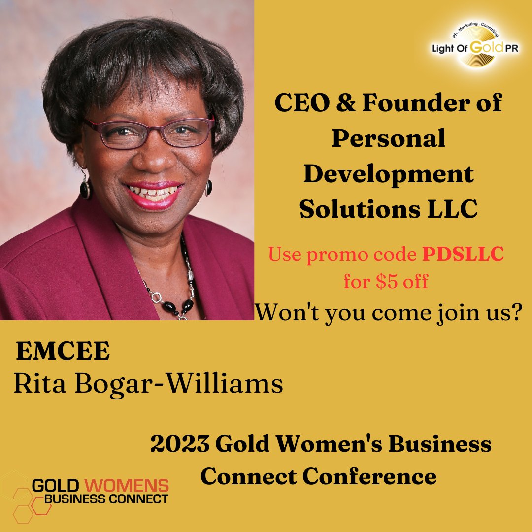 lightofgoldpr's tweet image. Hey everyone!😊

 We are excited to have @PersDevSolu as the EMCEE for our Gold Women's Business Connect Conference on Friday, March 31.

 Use her promo code PDSLLC to receive $5 off your ticket until 3/24

We hope to see you there! 

 #womenhistorymonth

ow.ly/B8CY50Nkvar