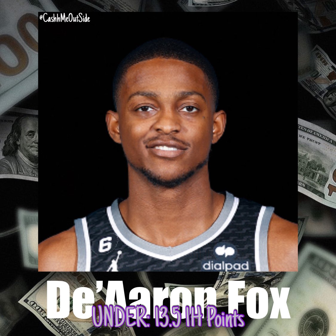 CashhMe0utSide's tweet photo. •D. Fox: U13.5 1H Points
-Under in 5/L5
-Under in 24/L30.
-On a back to back.
-Has a tough defensive matchup tonight.
-Always seems to struggle in the first half.

#GamblingTwitter #PrizePicksNBA https://t.co/sMUulX9jpr
