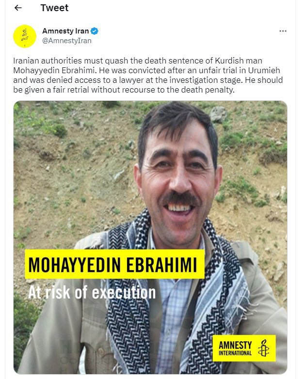 AmirkhizyMeliss's tweet photo. #MohayyedinEbrahimi ,our prisoner politic had a meeting with his family as a “last meeting” prior to execution. He was transferred to solitary cell too. He is sentenced to execution and is now at imminent risk.
BE his voice, BE our Voice.
#StopExecutionsInIran 
#MahsaAmini https://t.co/YraCb8ZsB6