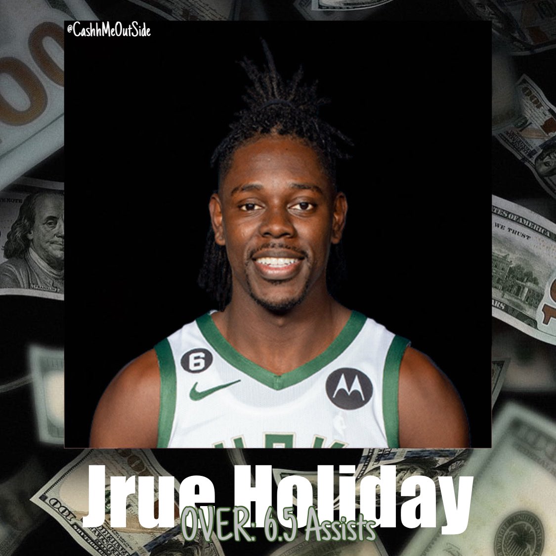 CashhMe0utSide's tweet photo. •J. Holiday: O6.5 Assists
-Over in 4/L5 Overall.
-Over in 4/L5 Home.
-Over in 5/5 vs Pacers.
-Bucks should be able to coast through this game, being in control the whole time. This will lead to many assist opportunities for Jrue.

#GamblingTwitter #PrizePicksNBA https://t.co/SJHuTDsG67