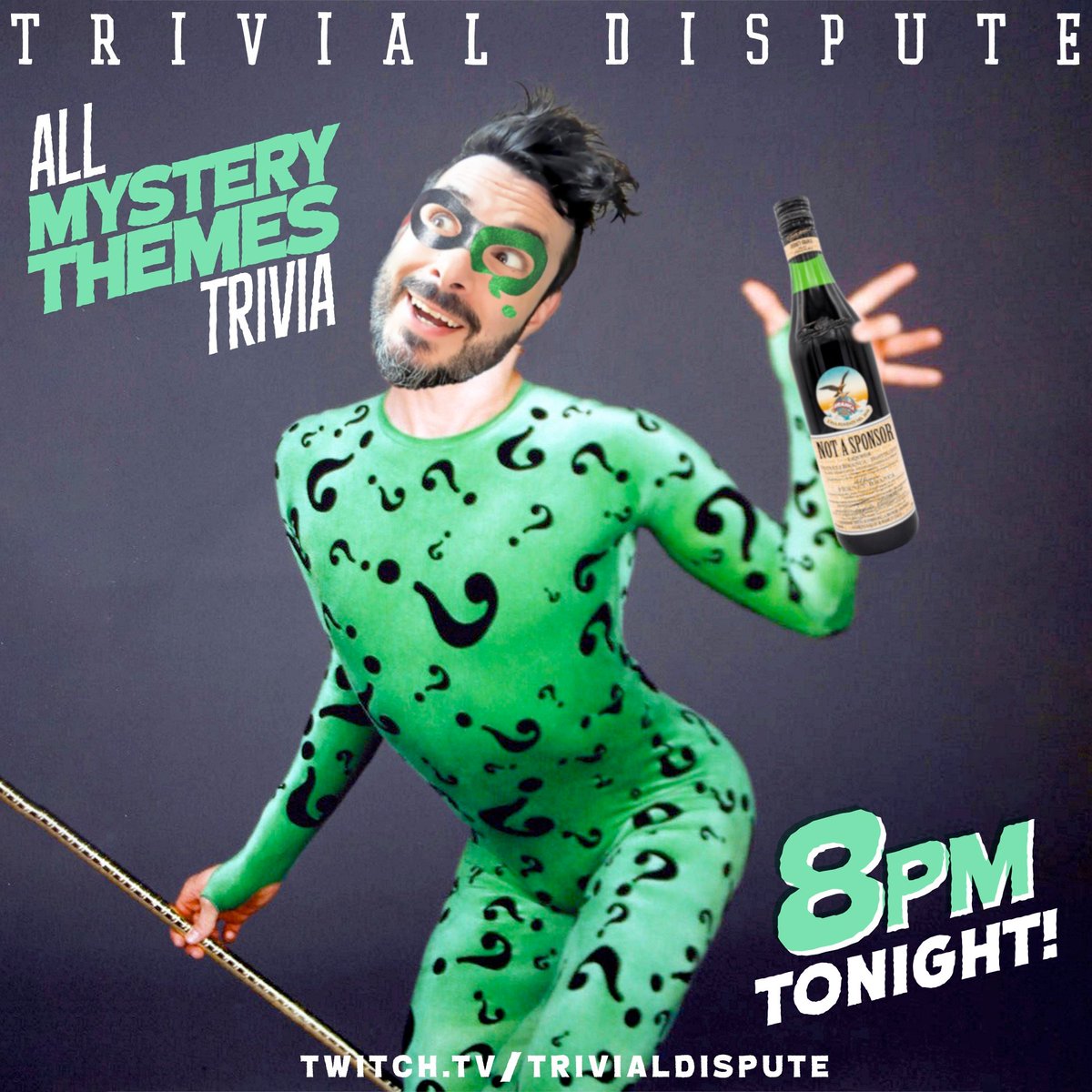 RIDDLE ME THIS, DIPSHITS!
It's All Mystery Theme Trivia!
TONIGHT 8pm EDT

Answer questions, and get bonus points for figuring out the secret mystery themes in each round. No studying necessary!

twitch.tv/trivialdispute