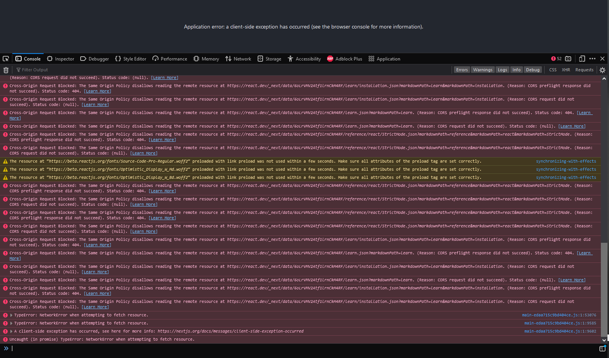 SocScaleTech's tweet photo. @rickyfm @reactjs From a preloaded tab with the beta site, I clicked on any link (example is to https://t.co/Y1huPPf8pu) and got this: https://t.co/nokQwOsFaM
