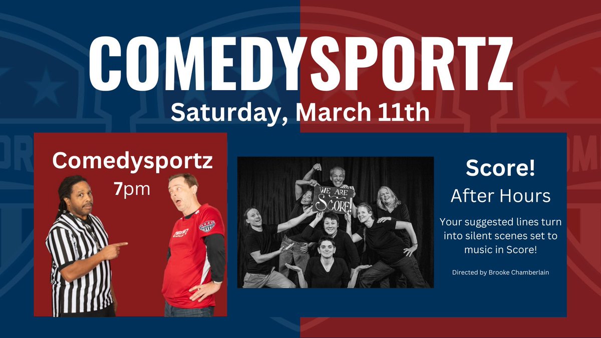 This Saturday at CSz Portland!

7pm: ComedySportz match
After Hours: Score!

Get your tickets now: portlandcomedy.com/buy-tickets