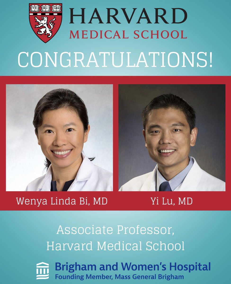 Brigham and Women's Neurosurgery (@bwhneurosurgery) on Twitter photo Congratulations to <a href="/wenyalindabi/">Wenya Linda Bi</a> and <a href="/yiluspine/">Yi Lu, MD PhD</a> on their promotion to Associate Professor of #Neurosurgery at #Harvard Medical School, effective January 1st, 2023! Congratulations to <a href="/wenyalindabi/">Wenya Linda Bi</a> and <a href="/yiluspine/">Yi Lu, MD PhD</a> on their promotion to Associate Professor of #Neurosurgery at #Harvard Medical School, effective January 1st, 2023!