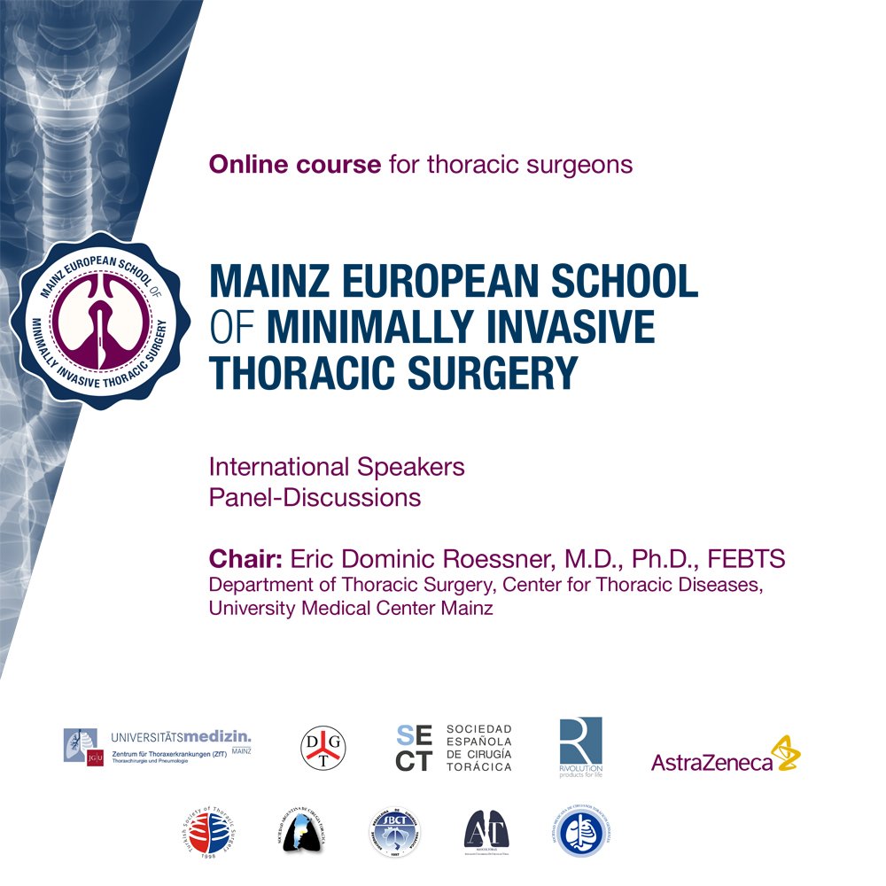 SToracica's tweet photo. 👨🏻‍🏫 Mainz European School of Minimally Invasive Thoracic Surgery
💻 Online Course for Thoracic Surgeons
✒ https://t.co/Briftmacz0 https://t.co/LYb1gtqQkB