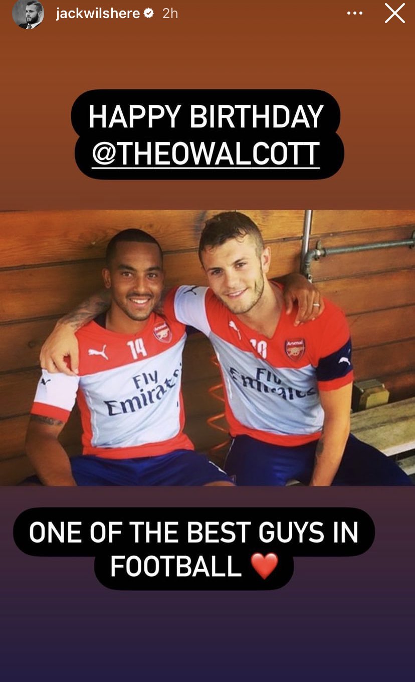 Jack Wilshere wishing Theo Walcott on Instagram for his birthday! 

Happy birthday, Theo 