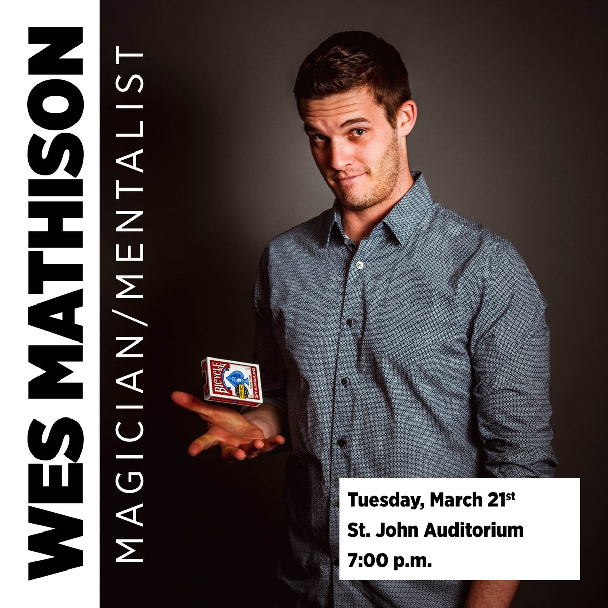 ihcc_students's tweet photo. Back to back shows! Wes Mathison, a mentalist/magician, will be on both campuses next week. He is currently featured as 'The Mentalist' in the worlds biggest touring magic show, The Illusionists, which is playing at the Eldorado Showroom in Reno, NV. @jwesleymagic https://t.co/UFjJidl25O