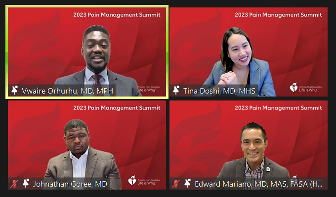 What an honor to be part of the 2023 @American_Heart Pain Management Summit to discuss disparities in pain management with @VwaireO @dr_tinadoshi and @DrJGoree 🙏🏾 It was such a natural, free-flowing conversation. I forgot we were livestreaming and being recorded! 😂