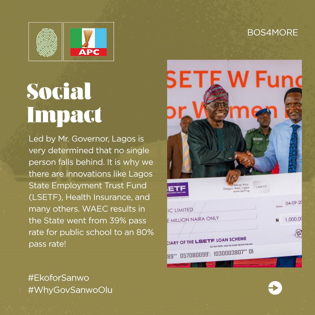 OlalereOdusote's tweet photo. He has the results to show for his promises. Lagos State shouldn’t be used as a trial run. Let’s continue working together to make Lagos greater.
.
.
#EkoforSanwo #BOS4More https://t.co/AKvufJR7L2