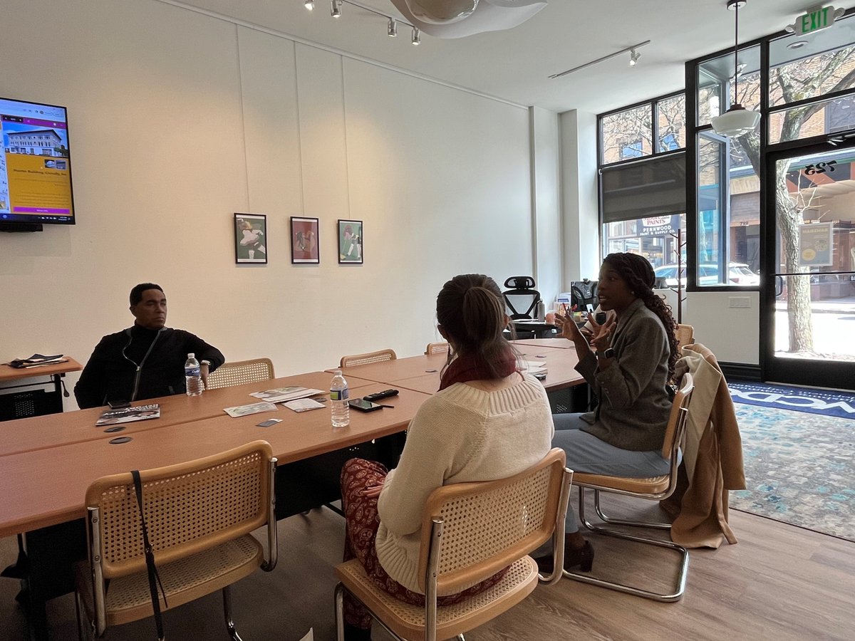 WilkinsburgCDC's tweet photo. The WCDC was happy to host a crew from Leadership Pittsburgh today!  Leaders from Wilkinsburg, Marita Garrett, CEO of Civically Inc. and Free Store Wilkinsburg, and Leon Haynes, CEO of Hosanna House, joined us to discuss some of the great things happening here in Wilkinsburg. https://t.co/Knh1TouNU0