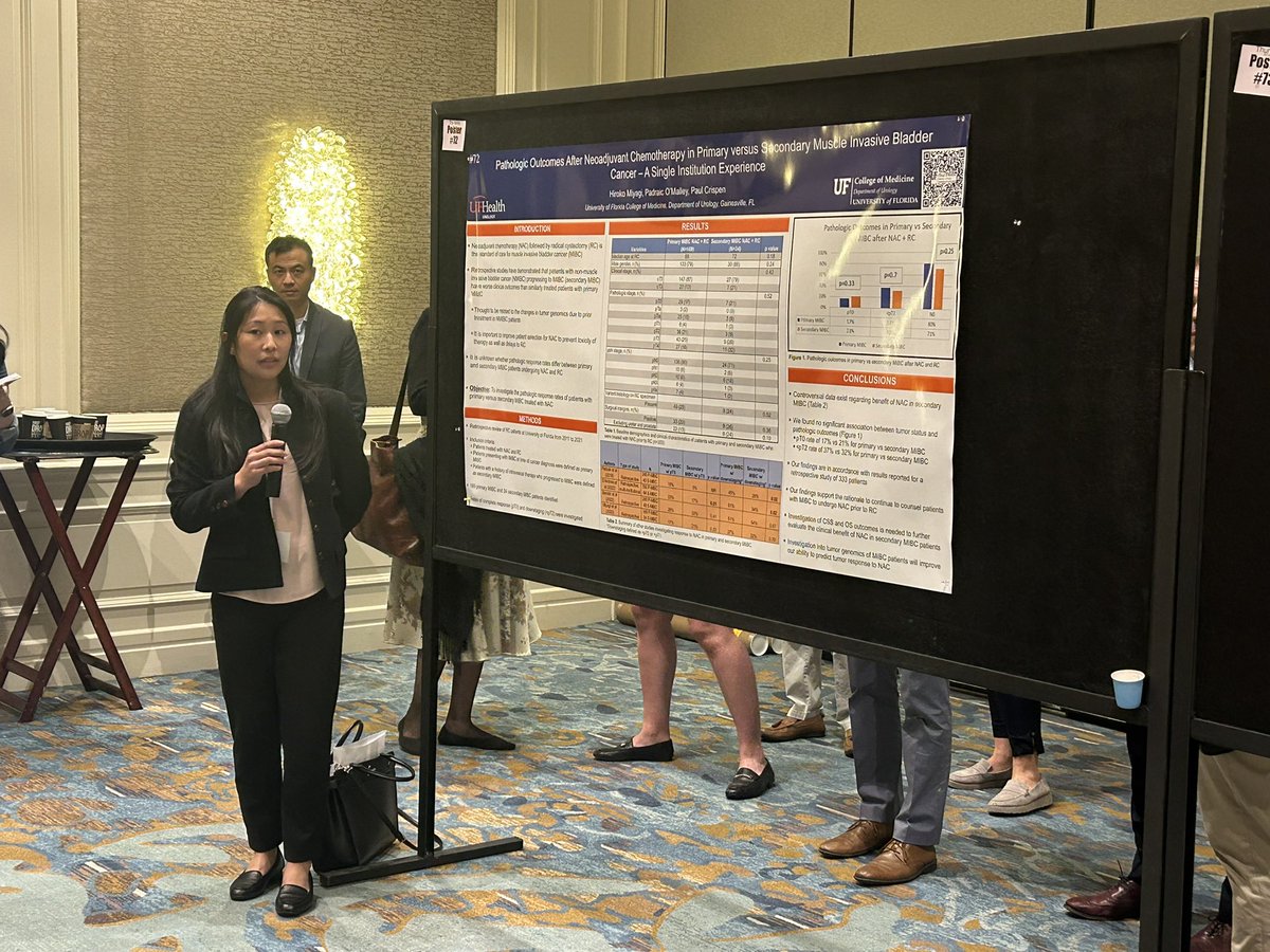 Hiro Miyagi evaluates response rates to neoadjuvant chemotherapy in patients with primary and secondary MIBC. On her way to @MoffittNews for an SUO fellowship @UF_Urology @UFHealthCancer @SES_AUA