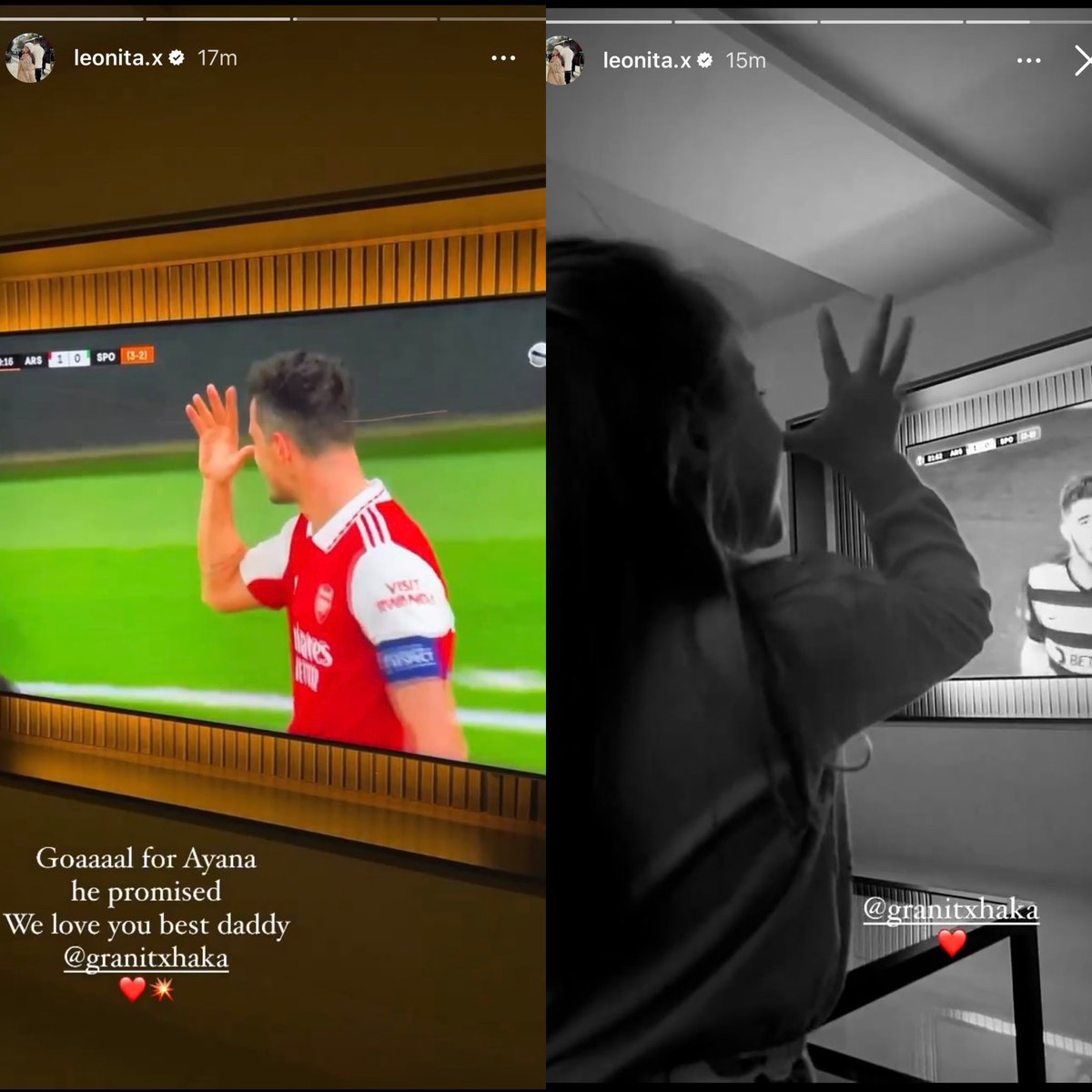 ESPNUK's tweet photo. Xhaka dedicating his goal to his daughter, who did his celebration straight back when she saw it on TV 🥺 https://t.co/okEm4G81yo