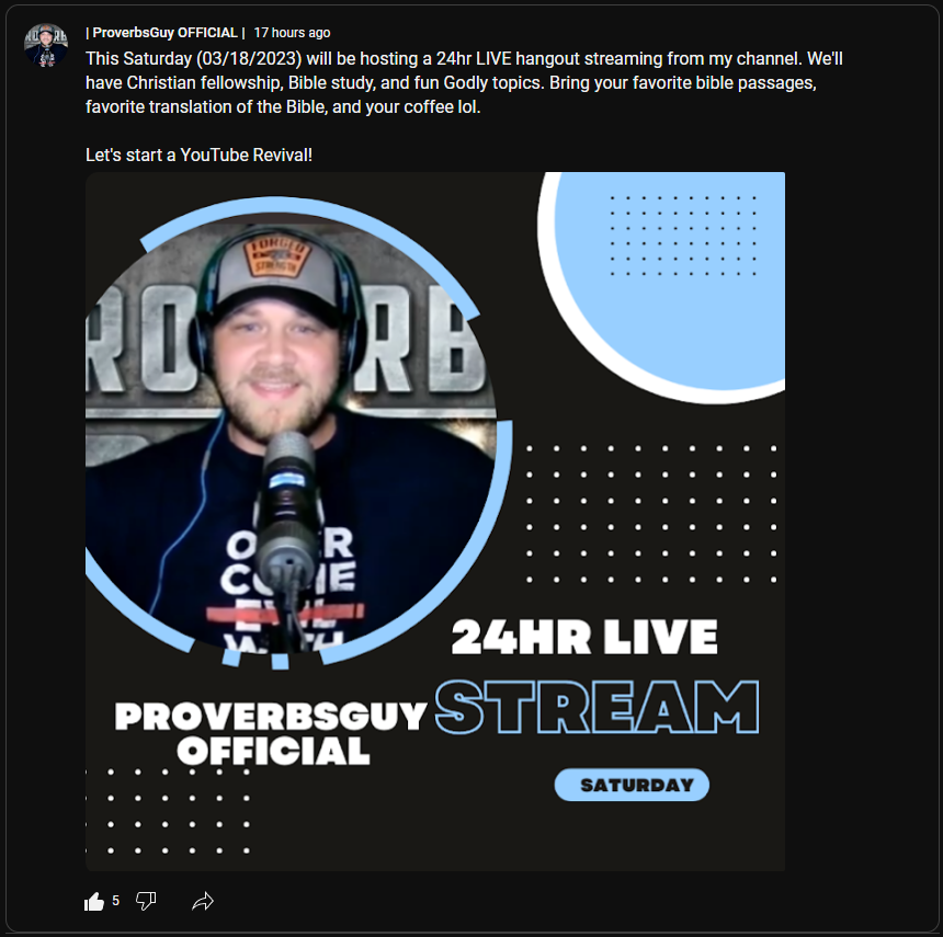 ChattyStreamsTV's tweet photo. @TwitchRetweetzz @SkyBROrion will be hosting a Re-Stream of @ProverbsGuy 's https://t.co/vviJzHZ4Km on @ChattyStreamsTV 's https://t.co/eVvVzLlVgG starting at 8am Central Time &amp; 6am Pacific Time https://t.co/6wRQ7Te4uh
