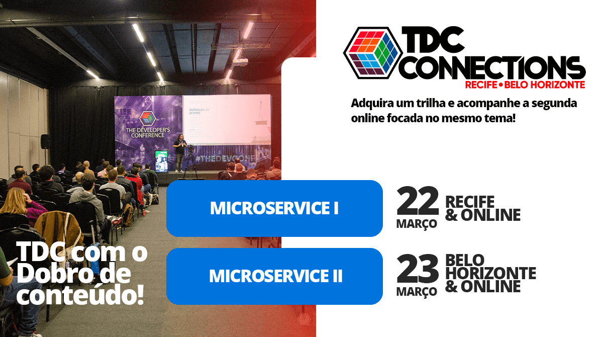 Trilha Microservices em BELO HORIZONTE
thedevconf.com/tdc/2023/conne…

Coordenação
* <a href="/andrepaulovich/">André Paulovich</a>
* Jennifer Evangelista
* <a href="/NCrepalde/">Neylson Crepalde</a>
 * <a href="/_thiagobarradas/">Thiago Barradas</a>