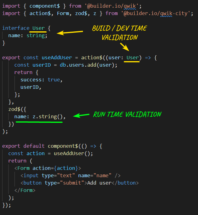 shai_reznik's tweet photo. Today's @QwikDev tip
Qwik can automatically validate your form data both during build time (using #TypeScript) and during run time (uzing Zod)
Pretty cool! ππͺ
https://t.co/ZafiZH5k0t
#qwikTips #qwik #typeSafety https://t.co/IeRKJDIndy