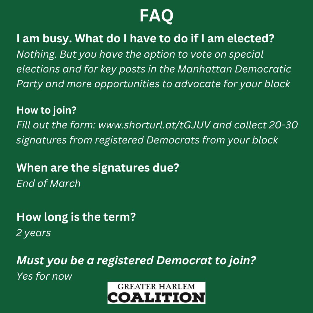 GreaterHarlem's tweet photo. Harlem residents, to further our cause to fight for #FairShare, please help join the county committee to represent the interest of your block in the Manhattan Democratic Party. #RepYourBlock 

Questions? Greaterharlemcoalition@gmail.com. 

Join here : https://t.co/hQWI7jWO57 https://t.co/qyJciOFilC