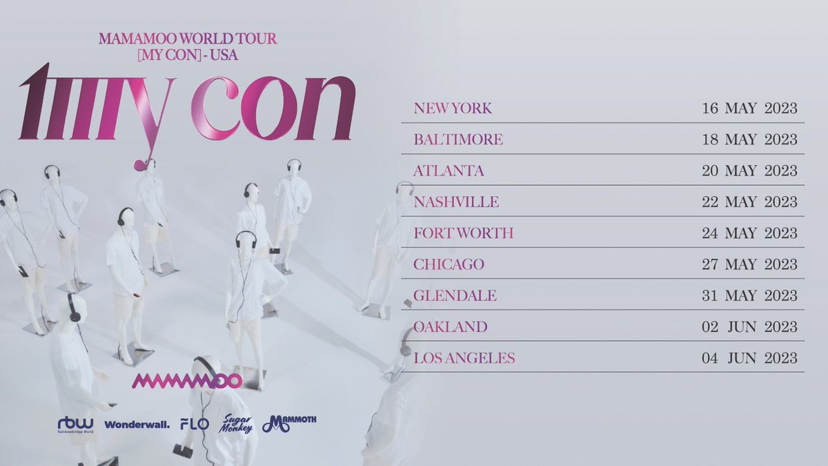 SugarMonkeyLive's tweet photo. We are excited to announce that Sugar Monkey Live and our partners @MammothLive are bringing K-POP royalty @RBW_MAMAMOO for their first ever U.S tour !
‼️ Stay tuned for venue announcement next week and On Sale Mar 29 10am

#MAMAMOO #My_Con #solar #moonbyul #wheein #hwasa #MMM https://t.co/ZTzGDjntis