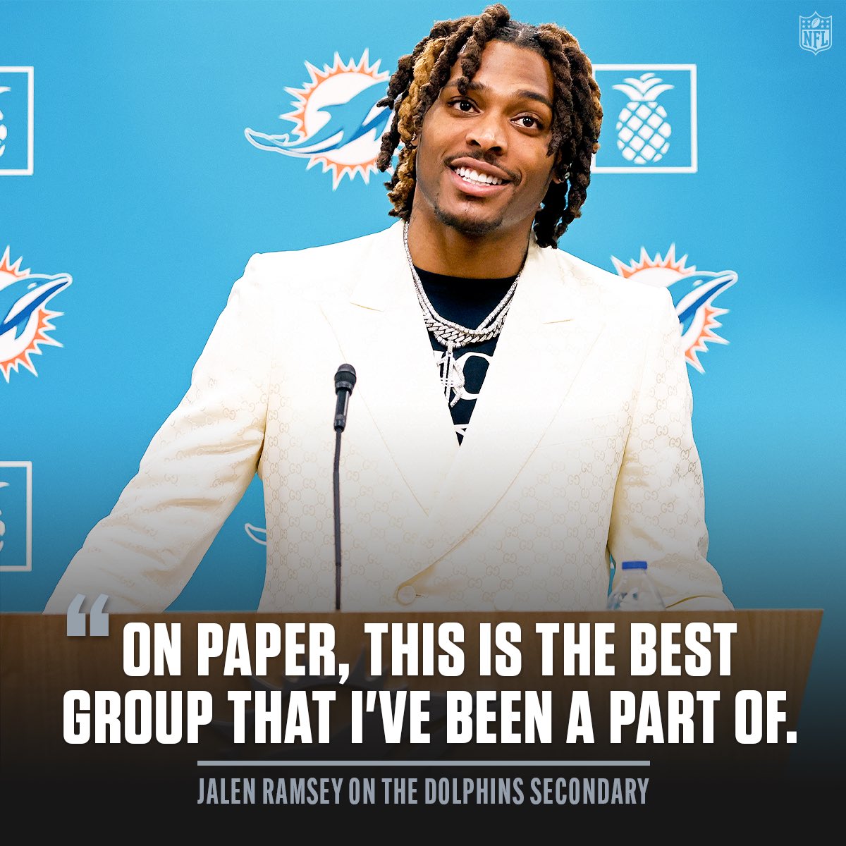 NFL's tweet photo. .@jalenramsey’s got high expectations for this @MiamiDolphins defense. 🐬 https://t.co/2EySWlgoa0