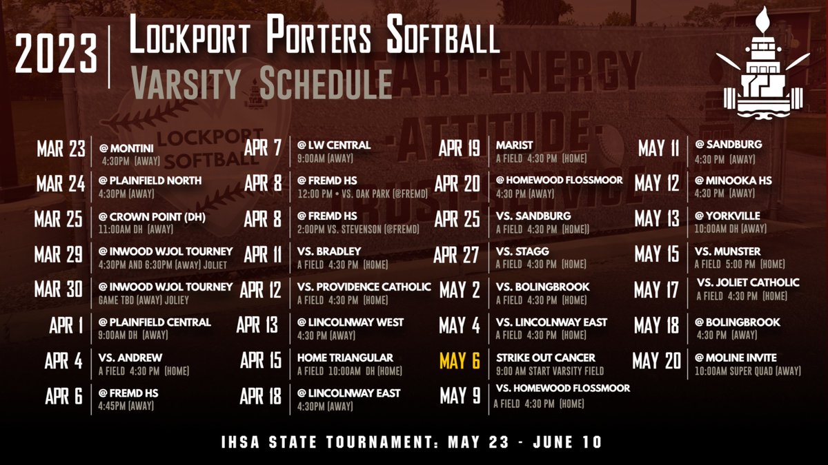 Full Schedule...mark your calendars and head to the field!