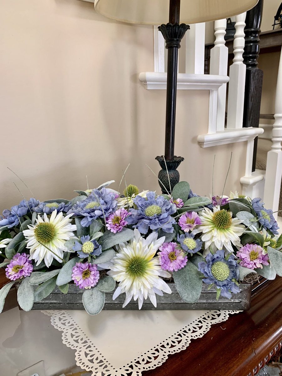 #etsy shop: Silk High-End Arrangement, Silk Arrangement, Silk Centerpiece, Silk Long Centerpiece, White Rudbeckia, Blue Scabiosa, Low Table Arrangement #lilacsilkflowers #lowtablesilkdecor #modernfarmhousedecor #whiterudbeckiaflowers #bluescabiousflower etsy.me/3yIXy7J