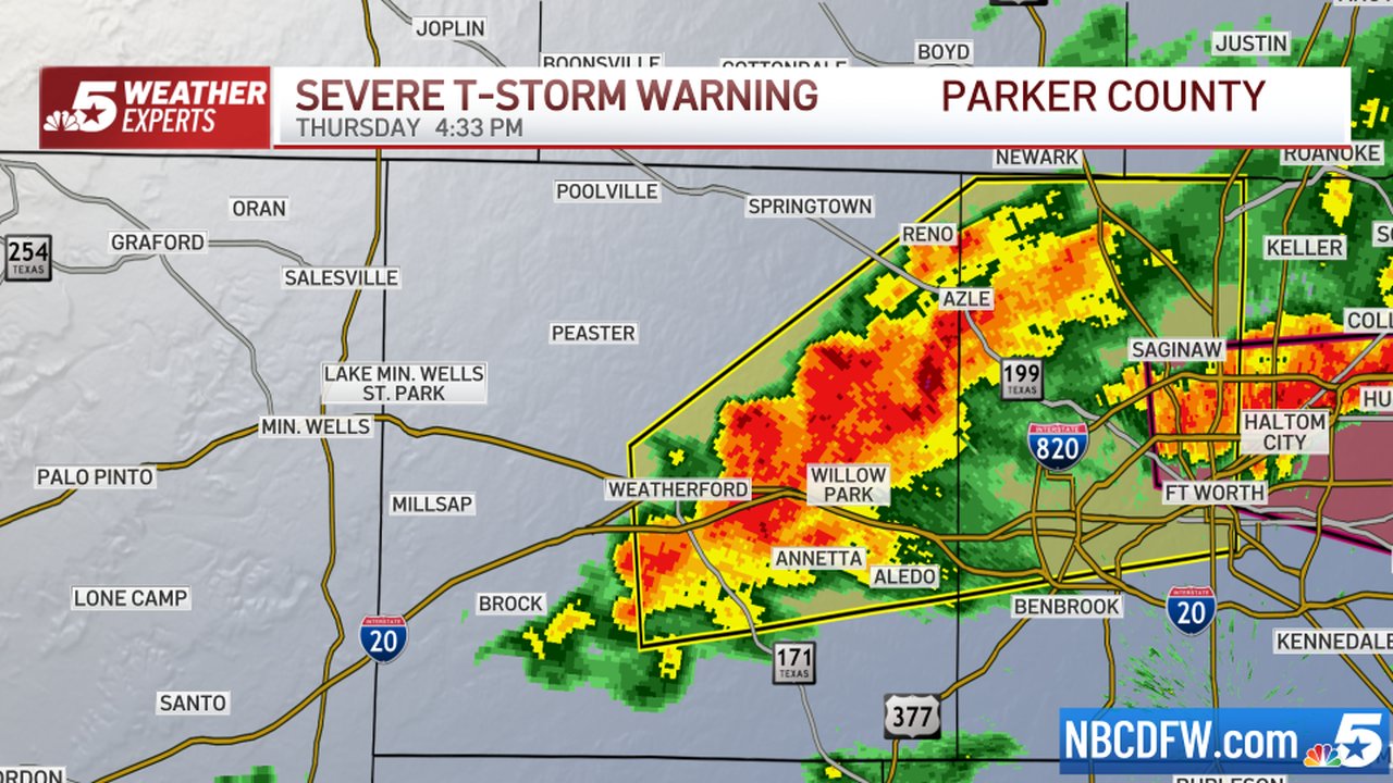 NBCDFW Weather on Twitter: "A SEVERE T-STORM WARNING has been issued for  Parker County. Go to https://t.co/Ap2Dkd3GtR for updates and live  #SBandRadar. #NBCDFWStorms #NBCDFWWeather #dfwwx https://t.co/UOSUJYduTN" /  Twitter