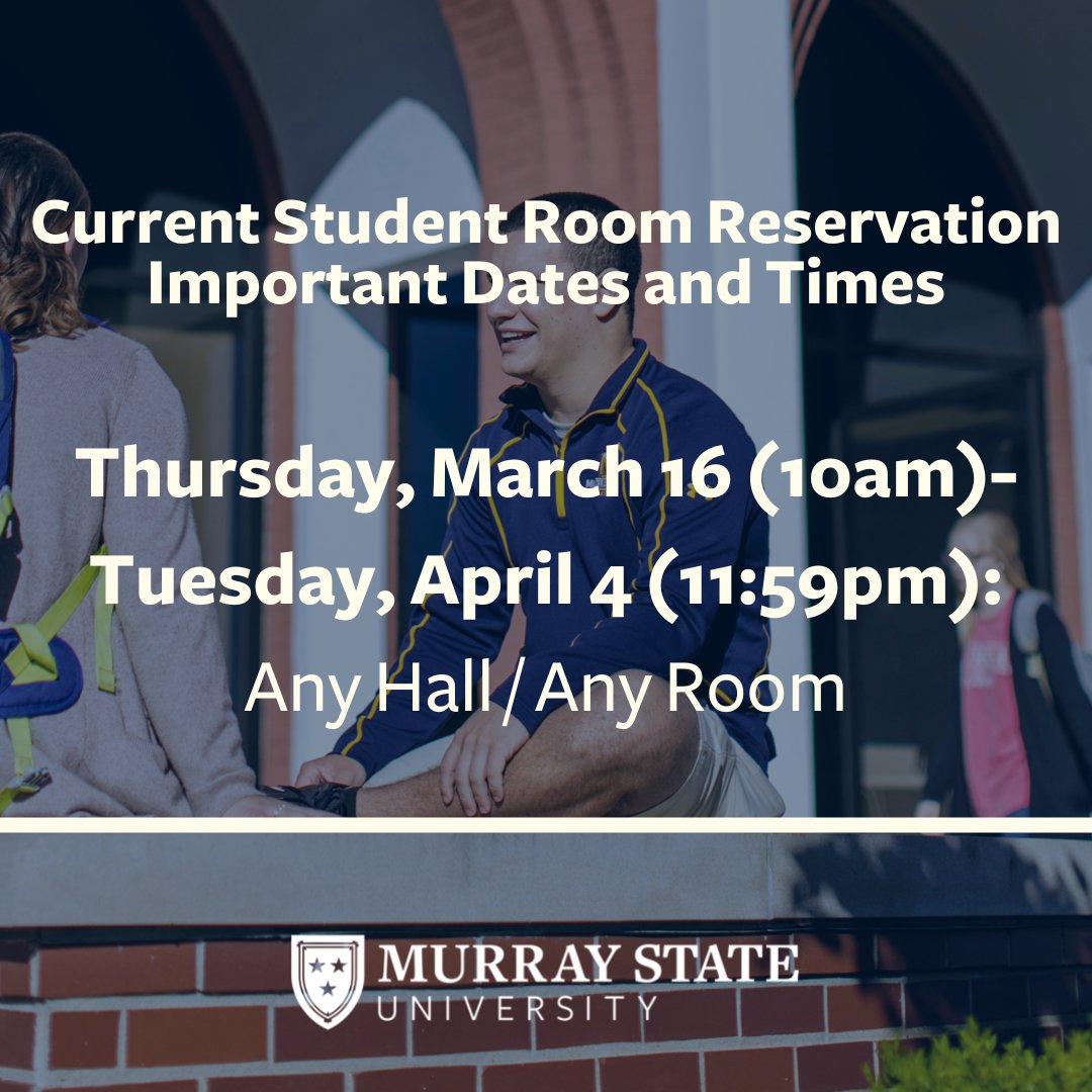 Racers, don't forget that starting today you can reserve any room in any of the halls on campus for next semester! You can access this through the housing portal on MyGate. If you have any questions, please call the Housing Office and they will happily assist!