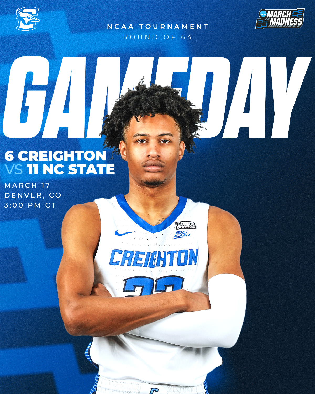 Creighton Men's Basketball on X: NCAA TOURNAMENT GAMEDAY 🆚 NC State ⏰  3:00 P.M. 📍 Denver, CO 📺 TNT  #GoJays   / X