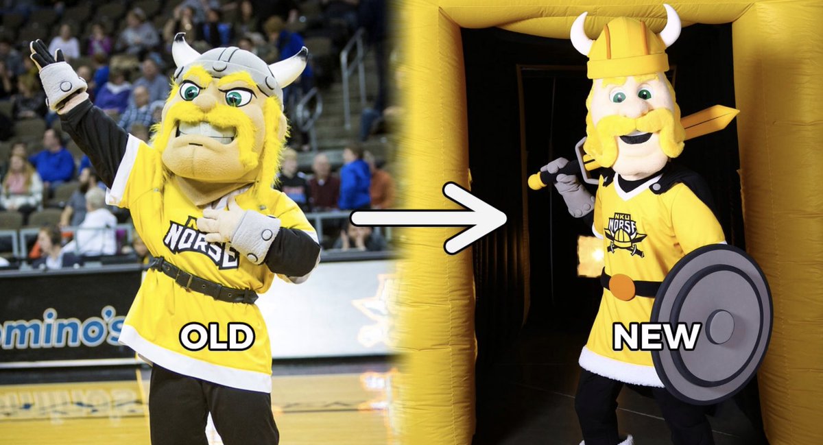 ChrisVannini's tweet photo. Northern Kentucky changed their Norse mascot in 2016 because it was scaring children, but fans revolted and they basically changed it back.

All hail the scary viking. https://t.co/AEd28m3IUs
