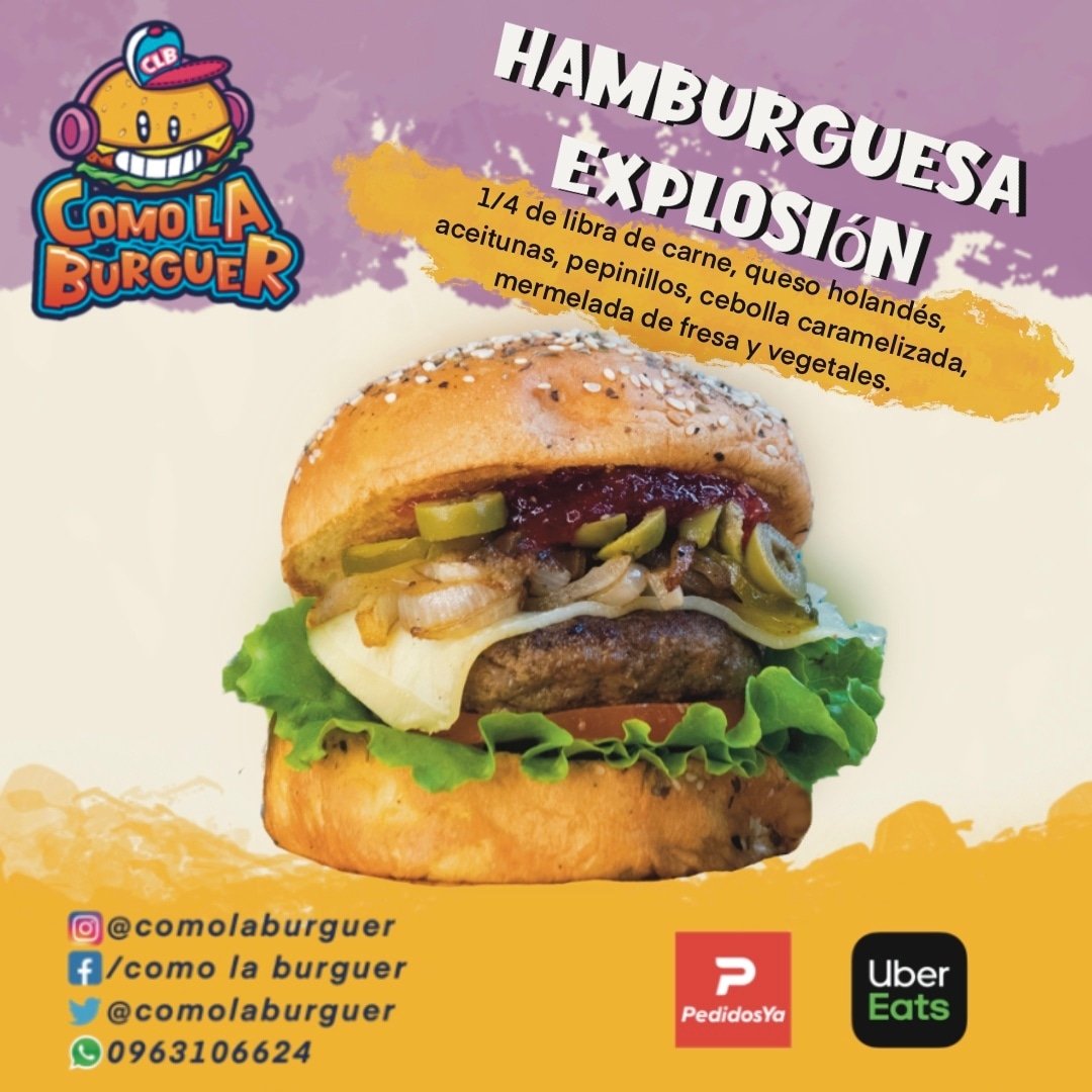 comolaburguer's tweet photo. Esta es nuestra hamburguesa "Explosión" una deliciosa combinación entre lo agridulce, que esperas para probarla?

#hamburguesasguayaquil
#huecasdeguayaquil #foodporn #guayaquilcity #foddie https://t.co/Eb42Gn7t2b