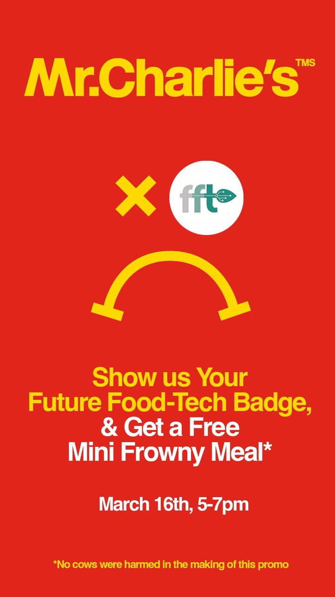 If you're at #FutureFoodTech up in San Francisco there's no reason to eat the meat they're serving. Walk over to the brand new totally plant-based McDonald's known as #MrCharlie on Union square. Tell them Honeybee sent you! Free food for anyone with a conference badge.